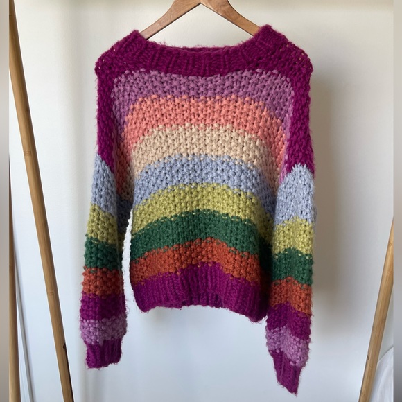 Chunky Knit Rainbow Striped Long Sleeve Knit Sweater by Entro Boutique - Picture 9 of 14